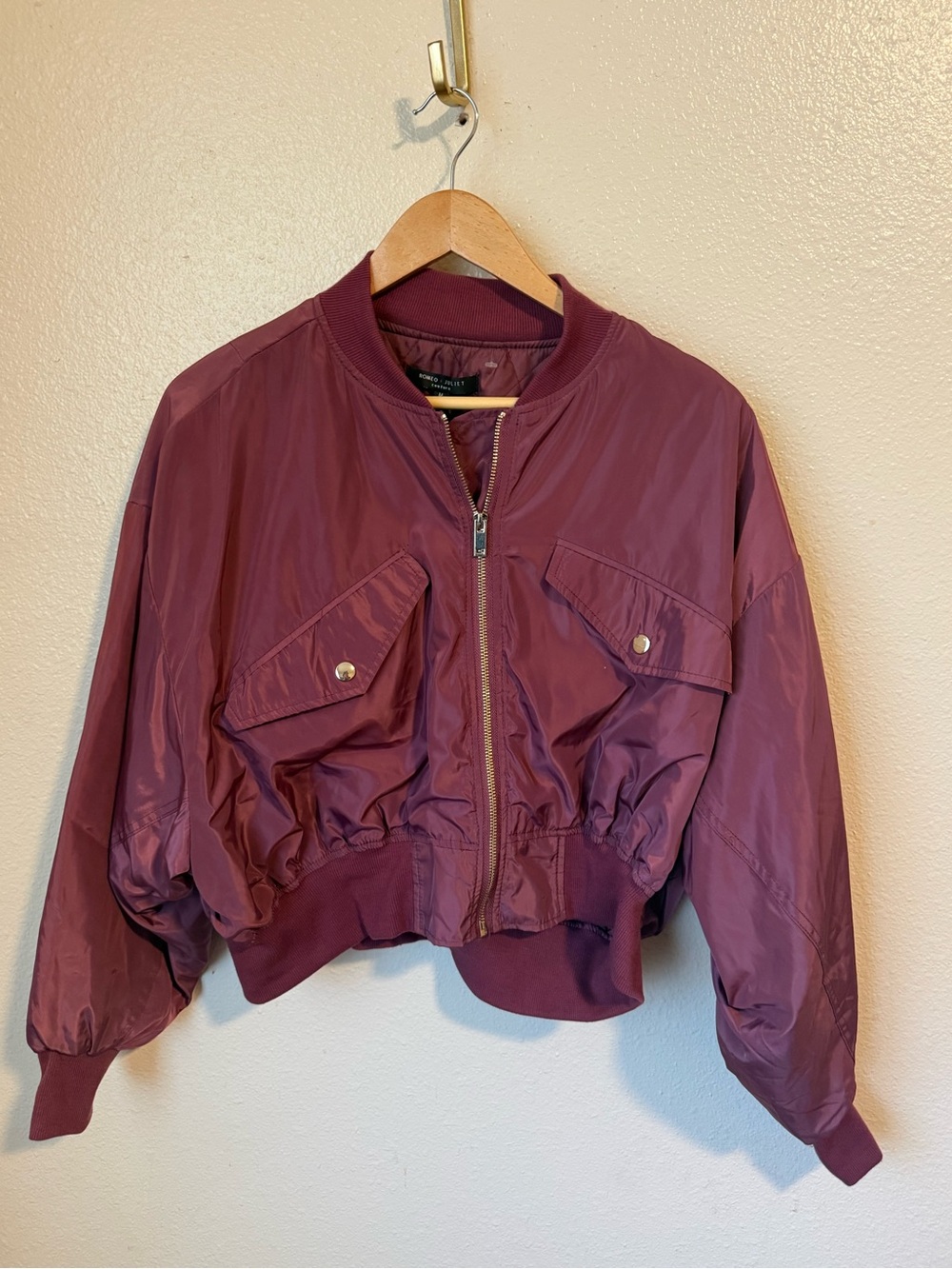Romeo and Juliet Plum Bomber Jacket - Cropped Zip Front